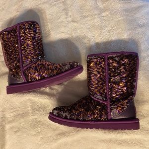 Ugg Short sequin boot two tone purple/silver size 6